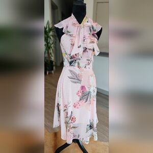 Cooper Street Floral Print Sleeveless Dress with Ruffle and Tie at Neck, Size 4